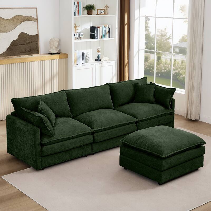 L Shape Modular Sectional Sofa Chenille Upholstered Couch wOttoman
