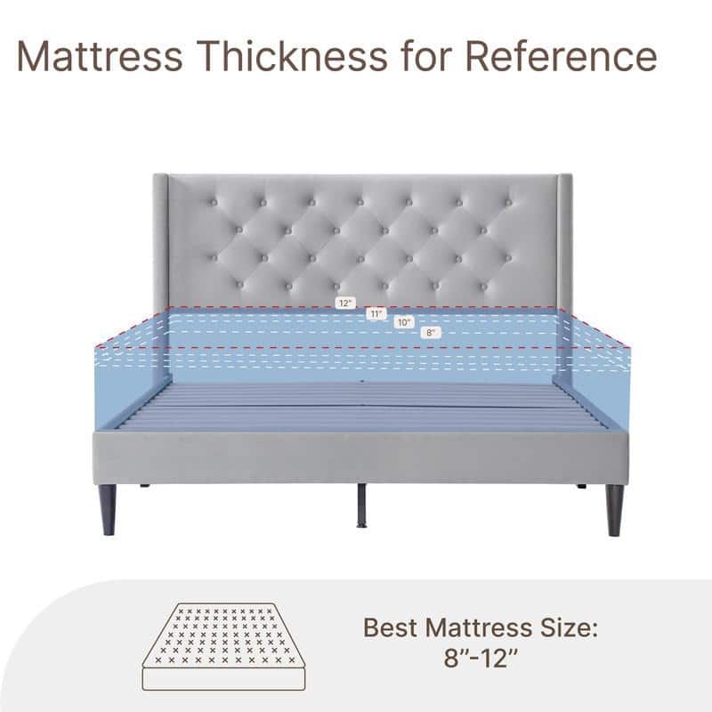 Eleanor Upholstered Platform Bed Frame with Vertical Stripe Headboard