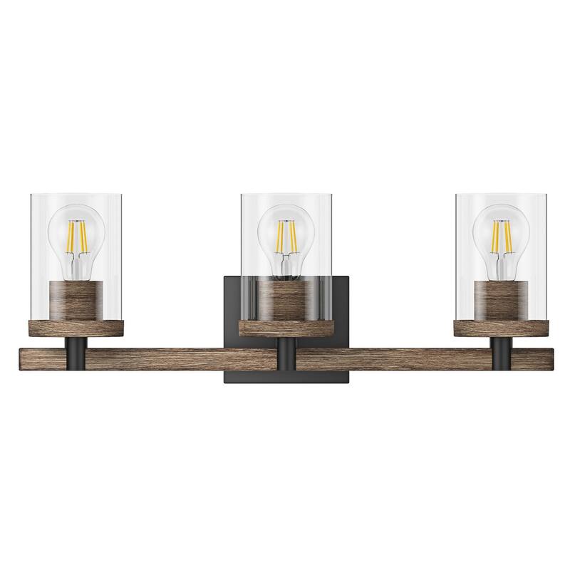 Farmhouse 3-Light Bathroom Vanity Light Fixture Over Mirror with Clear Glass Shade