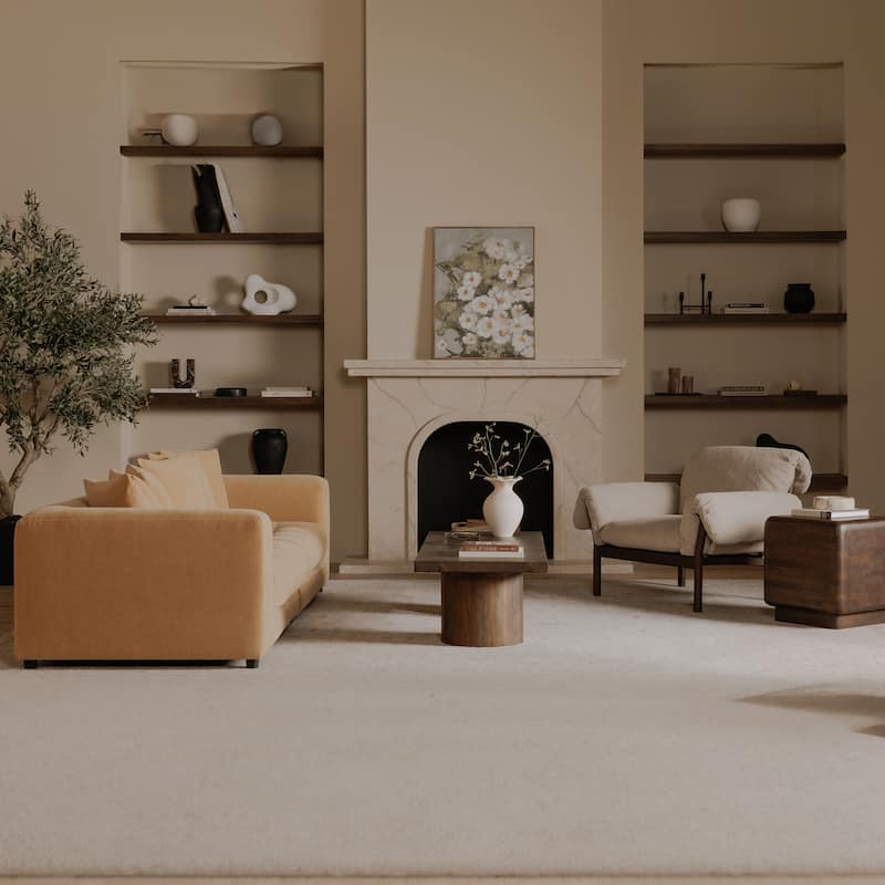 NADAAL STUDIOS Elowynne Coffee Table, Reclaimed Neem Wood with Twin Cylindrical Bases, Warm Brown