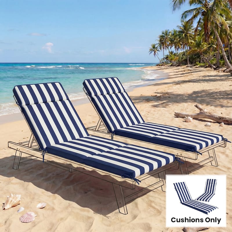 Outsunny Outdoor Chaise Lounge Cushions Set of 2, Chaise Lounge Cushions with 6 Ties, High-Density Foam - Blue