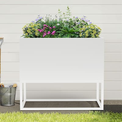 Metal Movable Planter Box with Trellis Privacy Screen Planter Box with Lockable Wheels