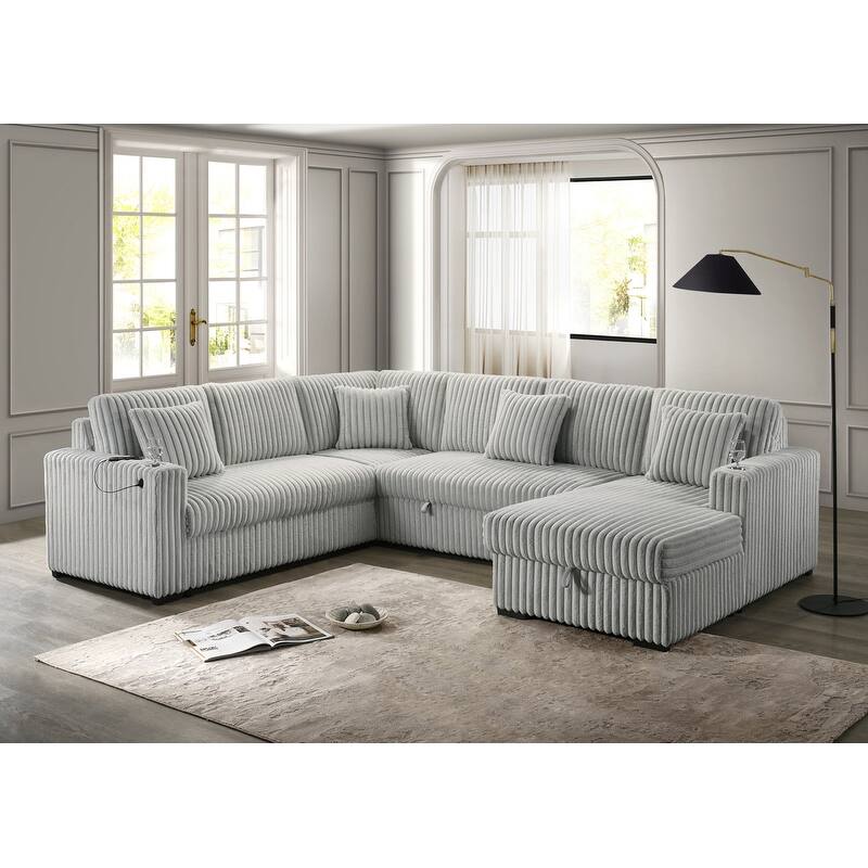 Best Quality Furniture 3-Piece Sectional with Storage Chaise - Light Gray