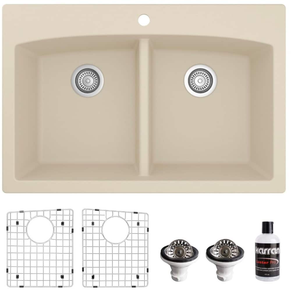 Karran USA QT-710-PK1 Quartz QT 33" Drop In Double Basin Quartz