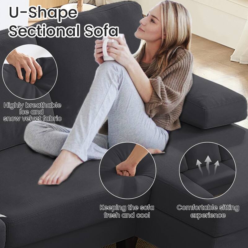 Mixoy W110"Velvet U-Shaped Sectional Sofa Couches,Upholstered 4-Seater Sofa with Double Chaises and Sleepable Armrest