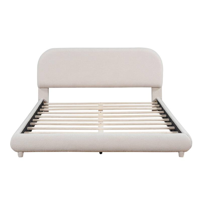 Teddy Fleece Upholstered Platform Bed with Stylish Curve-shaped Design