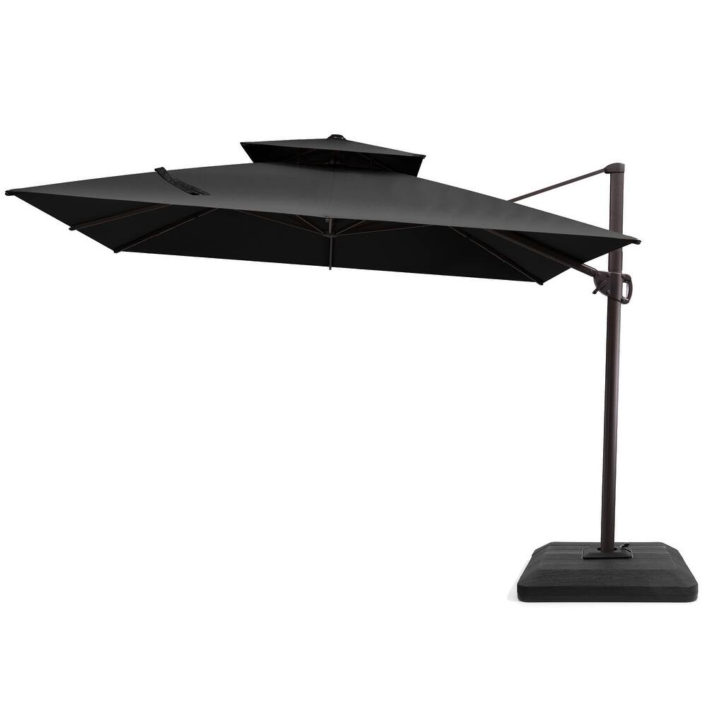 Pellebant 11 ft Patio Cantilever Offset Umbrella Double Top with Base