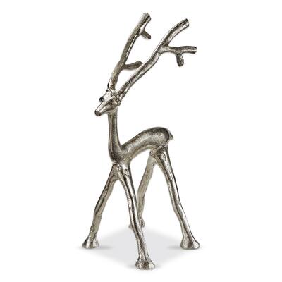 Small Cast Aluminum Reindeer Figurine - Decorative Holiday Decor for Christmas - Silver - 11" H x 5.5" L x 4.75" W