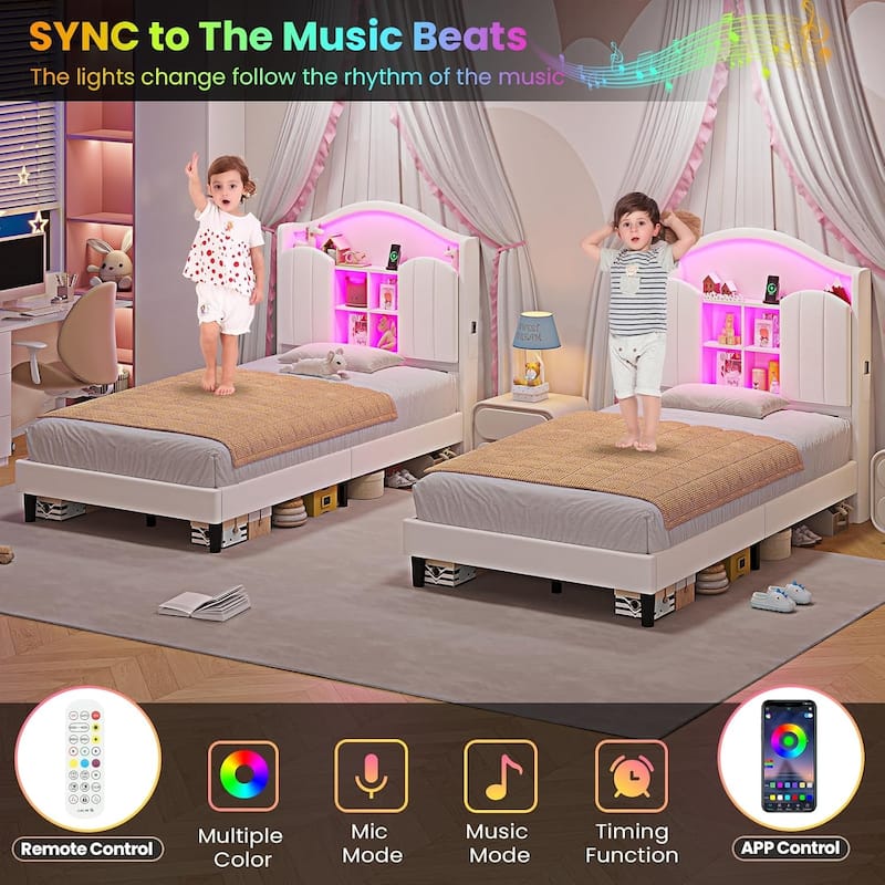 Girls Bed Frame Princess Platform Bed Crystal Button Headboard