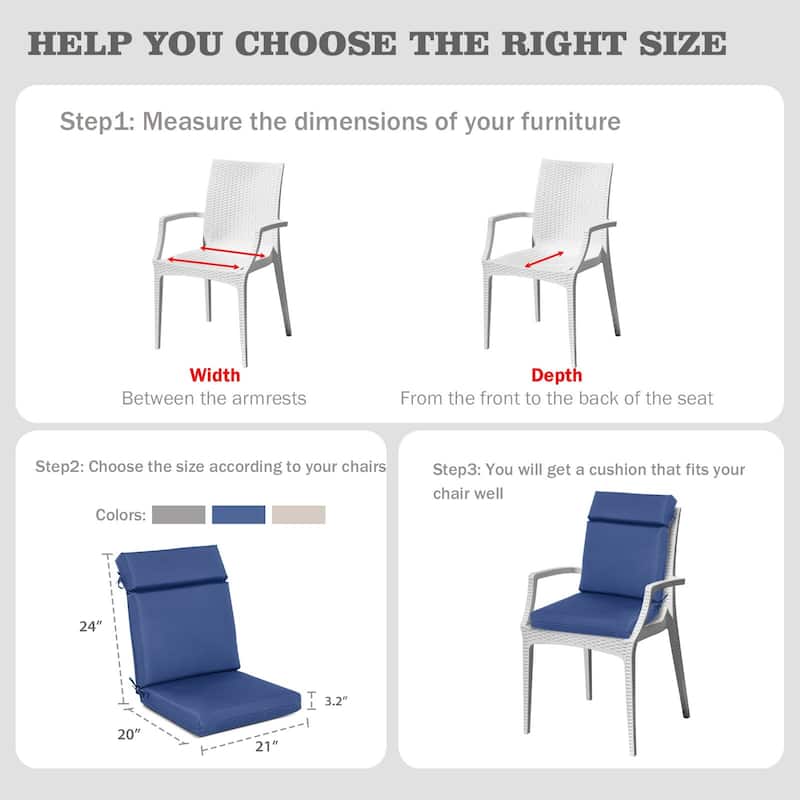 Aoodor 2Pcs Outdoor High Back Dining Chair Cushion Set 44''x21''x3.2''