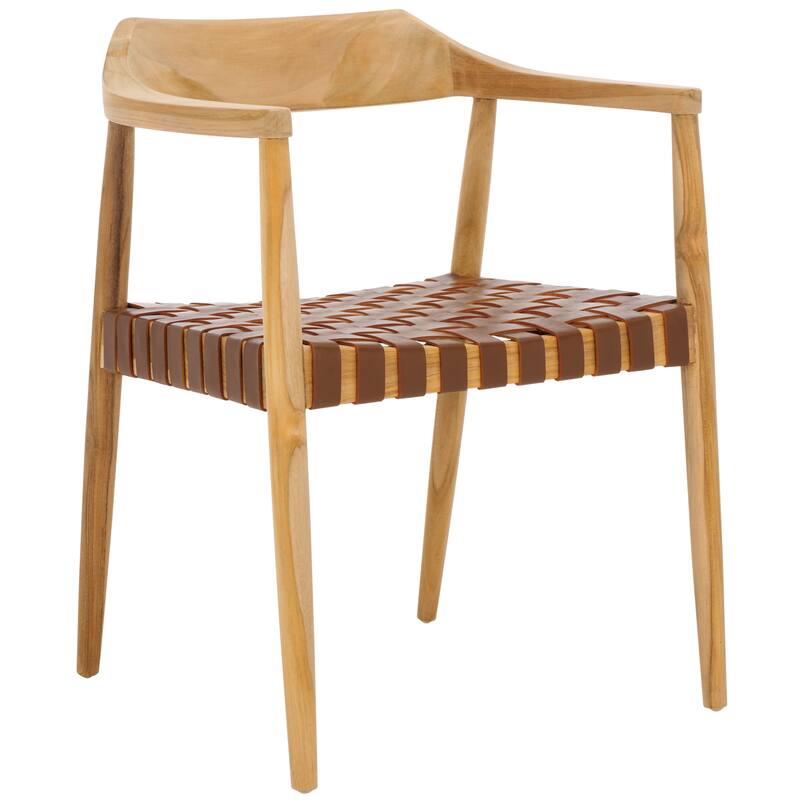 SAFAVIEH Diana Solid Wood & Leather Accent Chair (Fully Assembled) - W22" x D21" x H29" - 22Wx21Dx29H