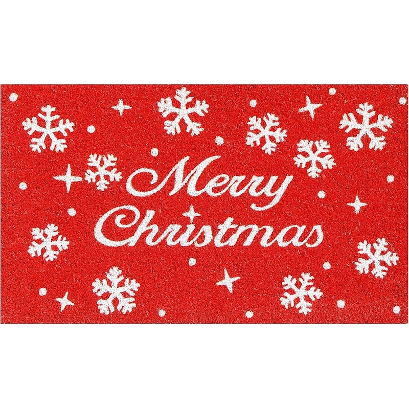 HomeRoots 17" X 29" Red And White Coir Merry Christmas Outdoor Door Mat - 17' X '29