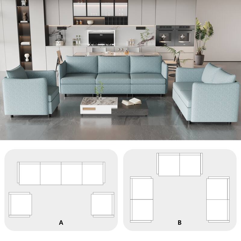 Modular Sectional Sofa with Storage and 3-Piece Configuration for Living Room