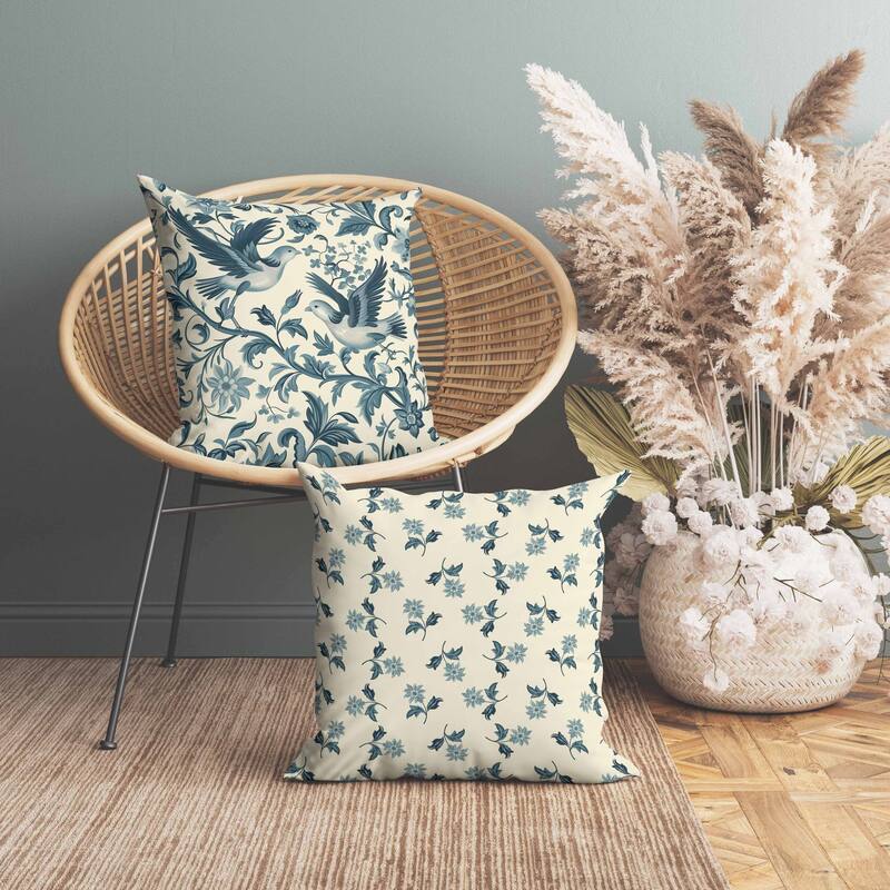 Delicate Duet Indoor/Outdoor Reversible Throw Pillow Beige and Teal