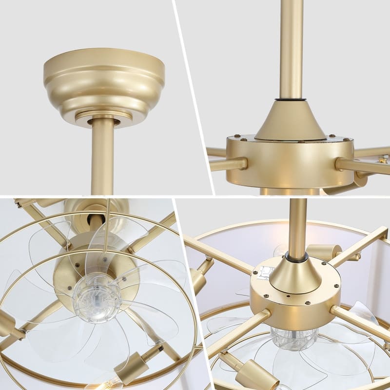 20" Modern Gold Ceiling Fan with Light and Remote Control, Reversible DC Motor 6 Speeds Fandelier Ceiling Fan with Fabric Shade