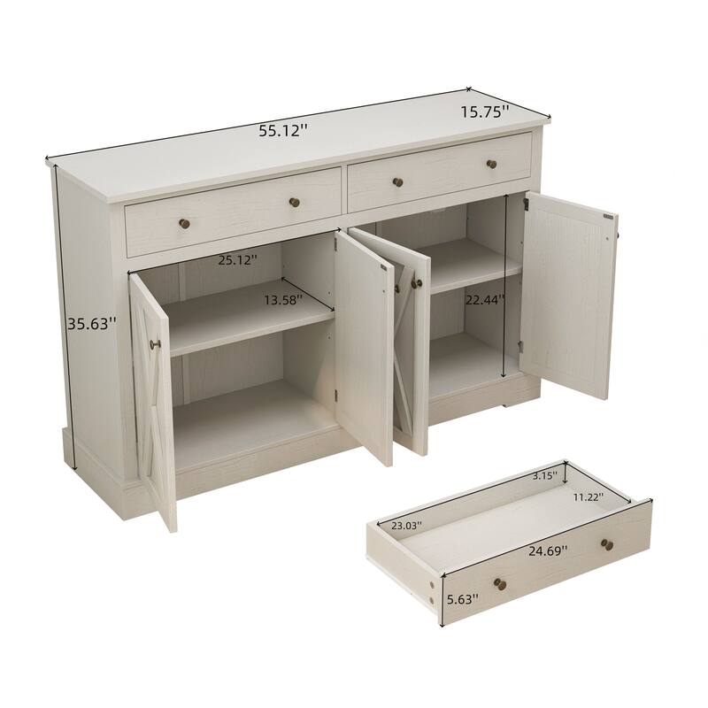 Vintage Sideboard with Two Drawers and Four Doors for Living Room