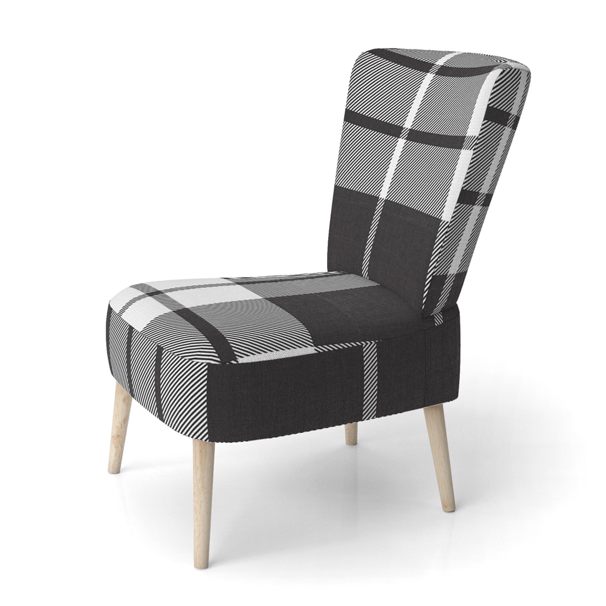 Designart Black and Silver Checked Tartan Upholstered Patterned Accent Chair and Arm Chair