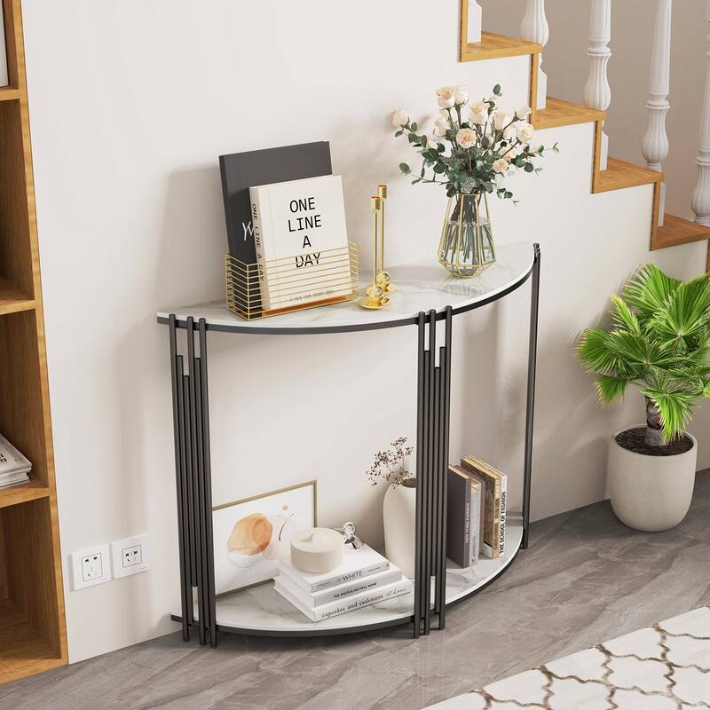 Unique Half-moon Shape Faux Marble Console Table
