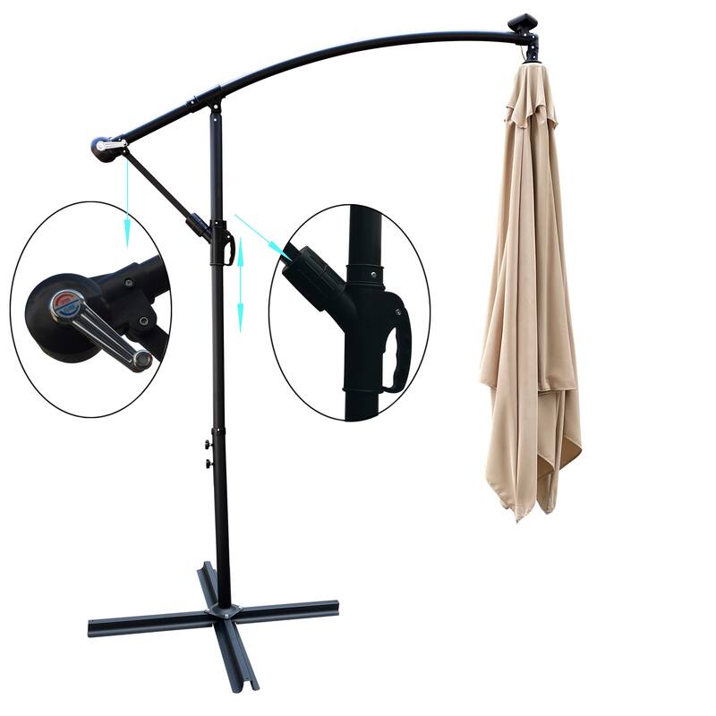 Square 2.5X2.5M Patio Umbrella Solar Powered LED Lighted Sun Shade Market Waterproof 8 Ribs Umbrella with Crank and Cross Base