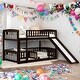 preview thumbnail 2 of 40, Twin Over Twin Low Bunk Bed with Slide, with Fence and Ladder for Toddler Kids Teens