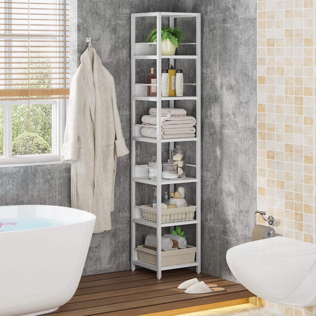 Industrial 75'' Tall Solid Corner Shelves, 6-Tier Narrow Bookshelf Storage Rack Display Stand