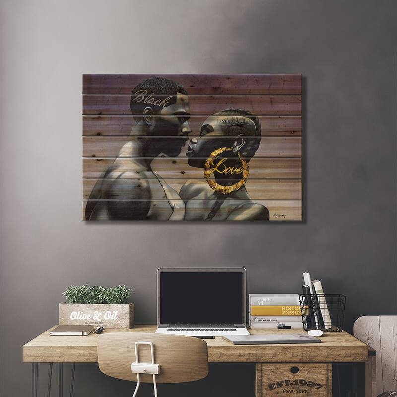 Black Love Print On Wood by Manasseh Johnson - Multi-Color