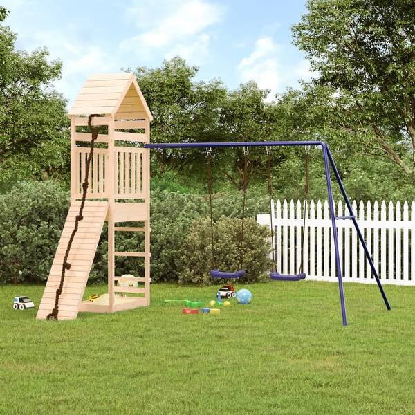 slide 2 of 18, vidaXL Swing Set Outdoor Backyard Wooden Playground Equipment for Kids Age 3-8 124" x 101.2" x 103.9" Pine