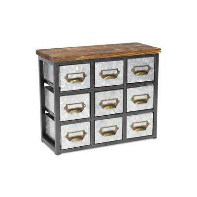 Gray Galvanized Metal Short 9 Drawer Desk Organizer