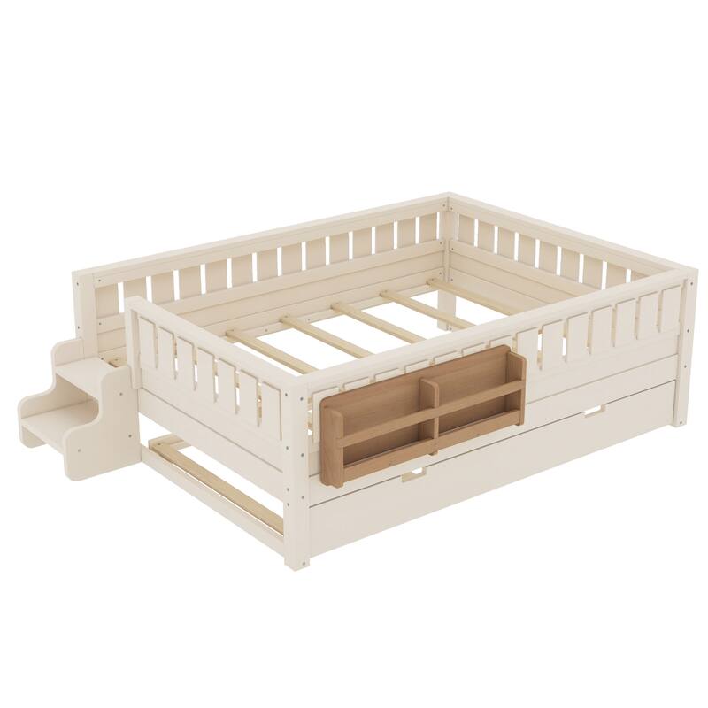 Full/Twin Loft Bed with Bookshelves, Safety Stairs & Trundle