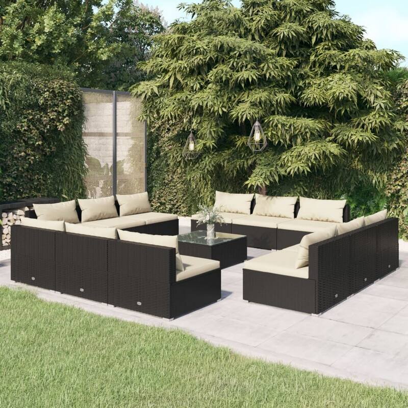 vidaXL Patio Lounge Set Outdoor Sectional Sofa Set Table Garden Poly Rattan - 27.6" x 27.6" x 23.8"