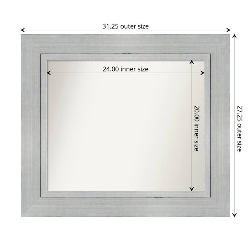 Romano Silver Framed Non-Beveled Custom Wall Mirror, Bathroom Vanity Mirror - Outer Size: 31.25 x 27.25