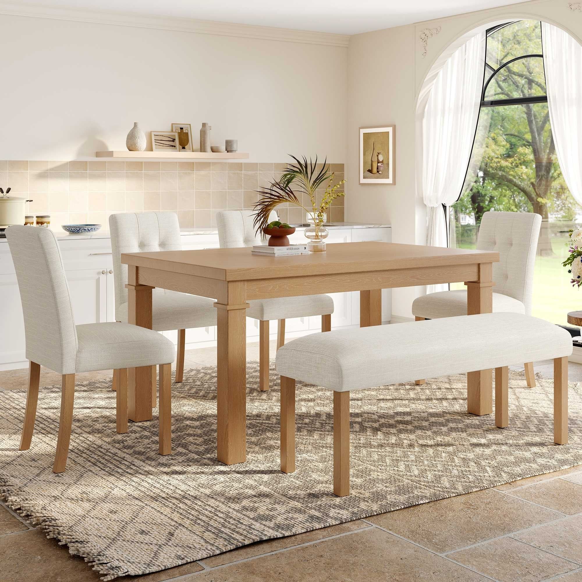 6-Piece Modern Dining Set with Upholstered Chairs and Bench