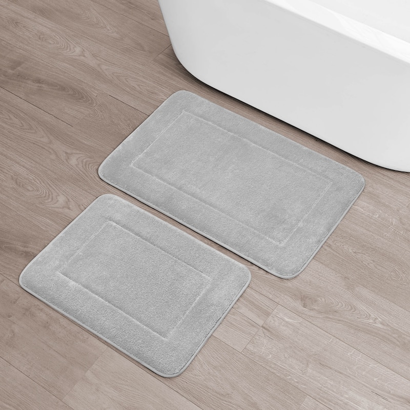 Oliver Brown Terry Memory Foam Bath Mat - 20 x 32 & 17 x 24 - Light Grey