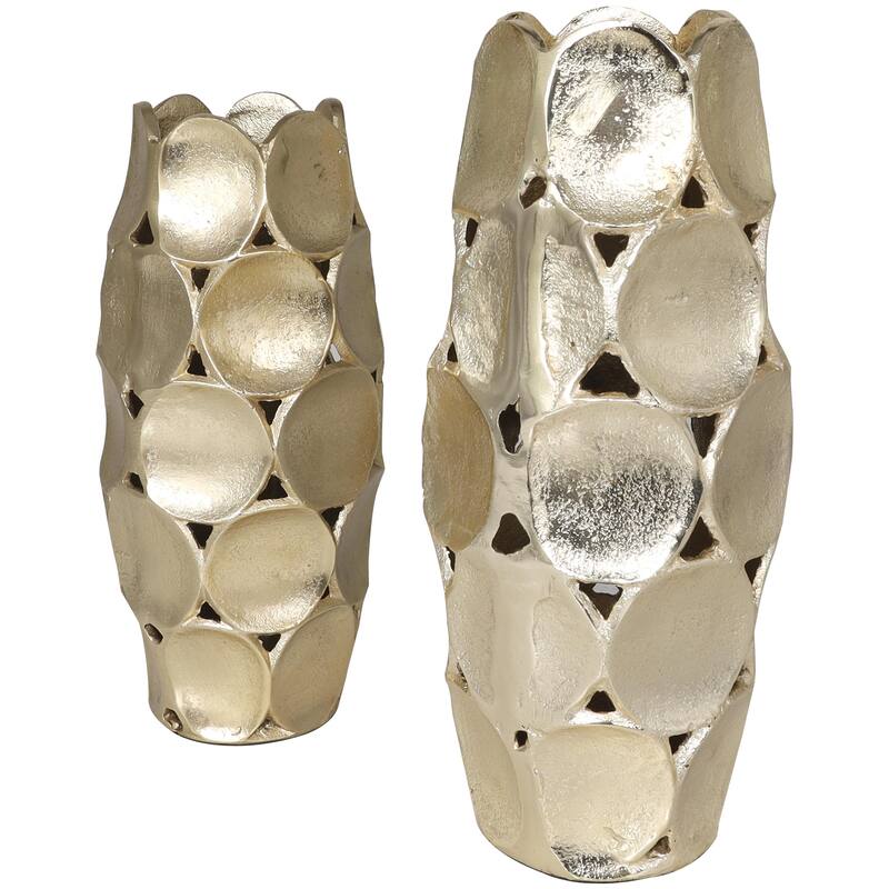 Aluminum Metal Geometric Open Framed Decorative Vase with Circular Plates - Set of 2 Gold or Silver - Roche River Decor