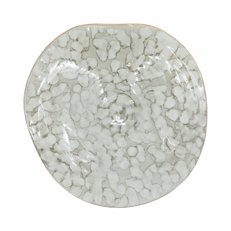 Artistic Abstract Decorative Bowl for Home Decor - 16", Ivory & Gray