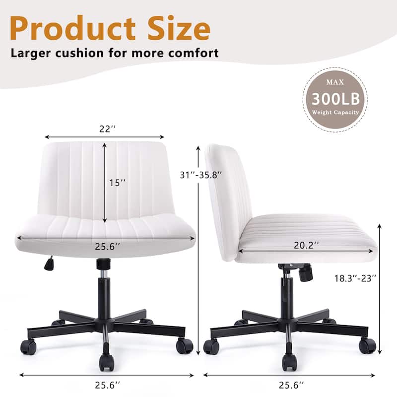 Bossin Criss Cross Chair Armless Office Desk Chair with Wheels,Fabric Padded Cross Legged Chair, Swivel Wide Seat Vanity Chair