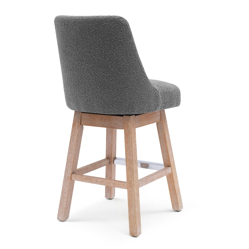Boucle Polyester Upholstered Swivel Counter Stool - Foot Glides (Set of 2)