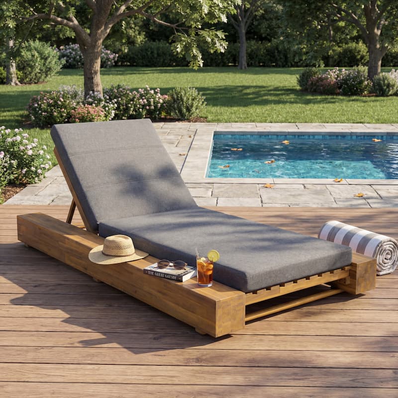 Christopher Knight Home - Amedea Outdoor Acacia Wood Chaise Lounge with Adjustable Backrest & Water-Resistant Cushion