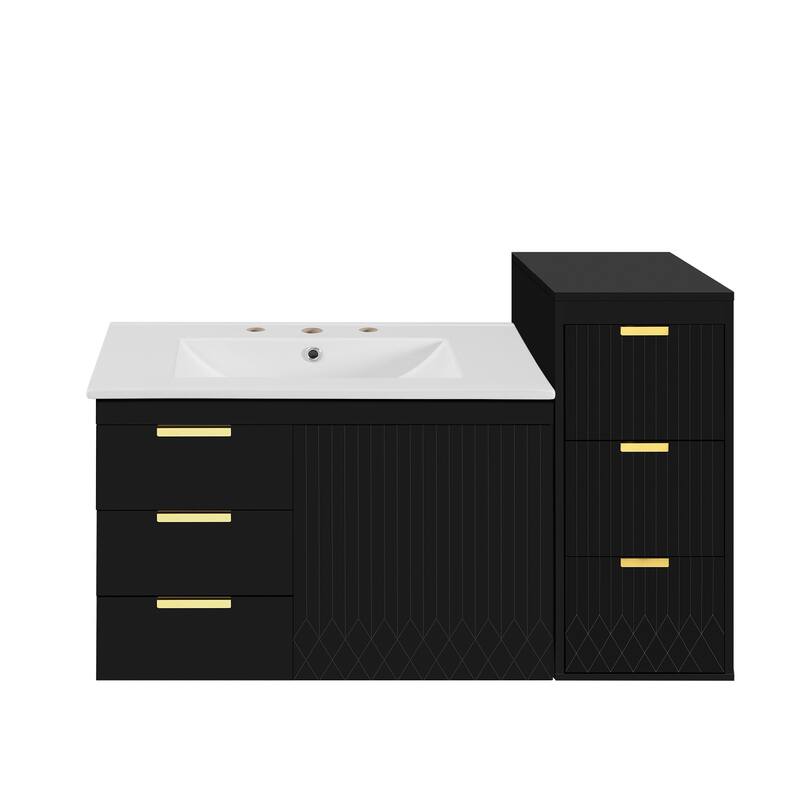 Roomfitters 30 Inch Wall Mounted Bathroom Vanity & Side Cabinet Combo, Floating Storage Station with Sliding Tiers