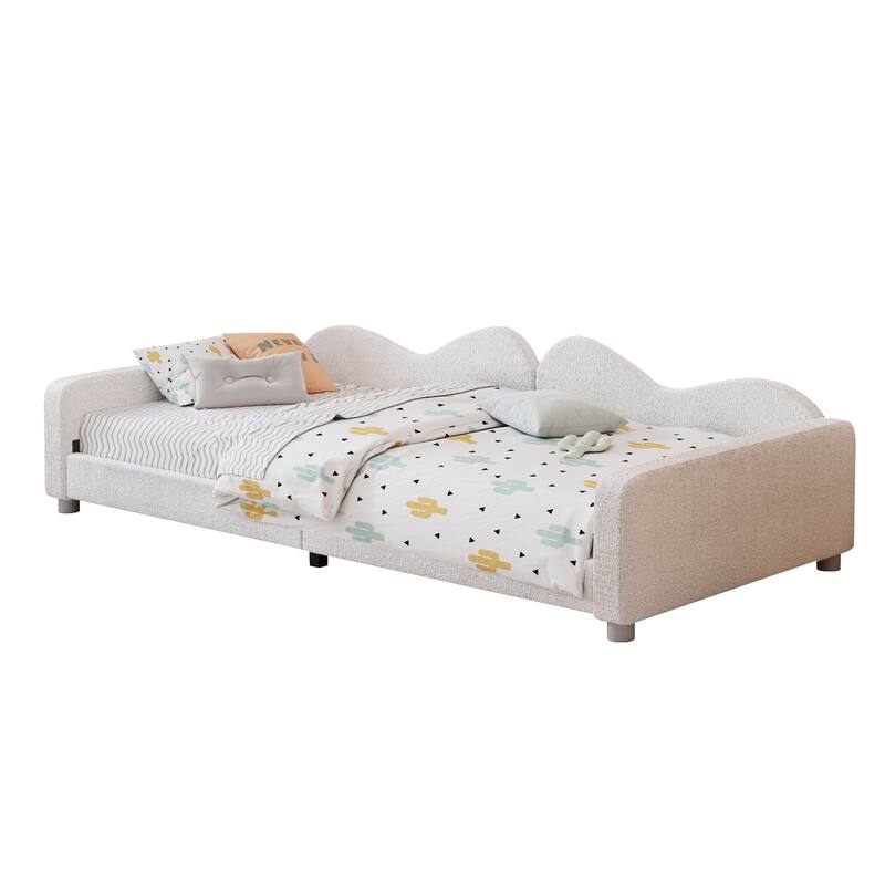 Sherpa Fabric Upholstered Daybed with Cloud-Shaped Backrest for Bedroom