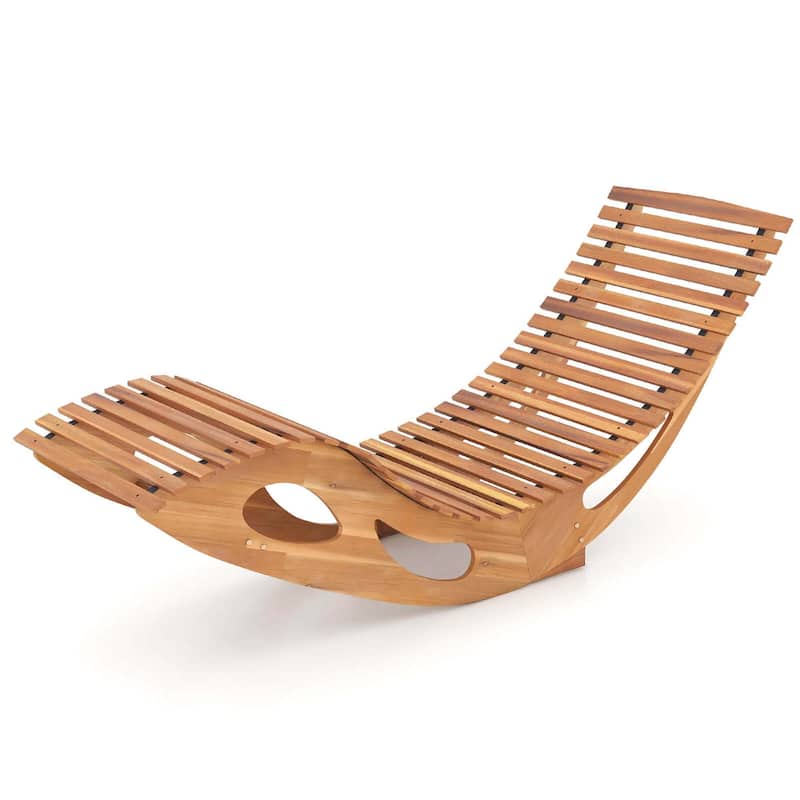 Costway Outdoor Chaise Lounge with High Back Slatted Seat Stopper - See Details
