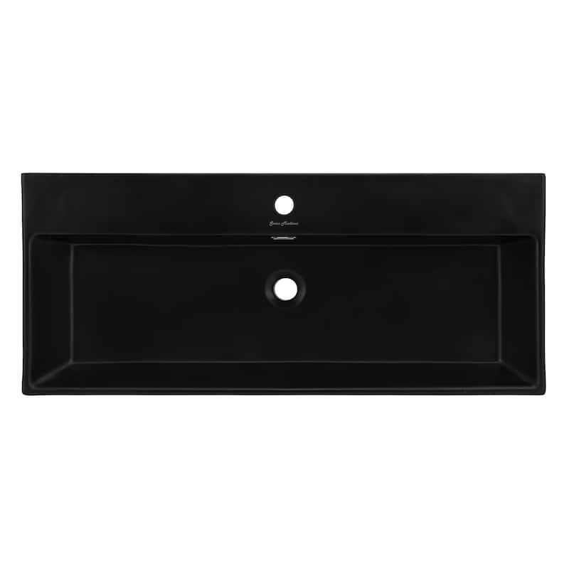 Reims 40 Ceramic Console Sink Matte Black Basin Chrome Legs - 39.35" x 16.55" 35.45"