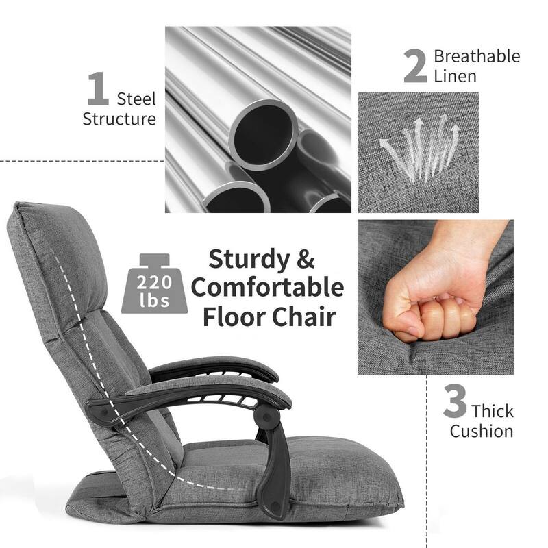 Position Floor Chair Lazy Sofa with Adjustable Back Headrest Waist - 26.5" x 29" x 29.5" (L x W x H)