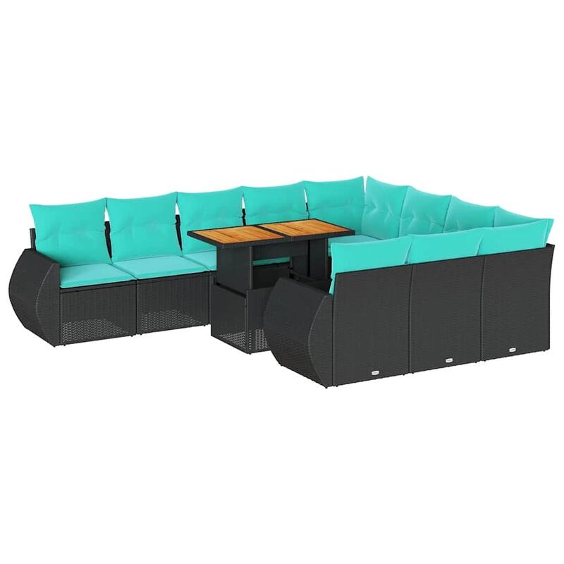 vidaXL Patio Sofa Set with Cushions Table and Sofa Modules 11 Piece Poly Rattan - 21.7 x 24.4 x 27.2