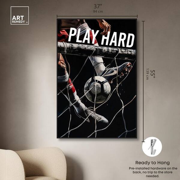 dimension image slide 19 of 24, Play Hard Soccer Canvas Mancave Art by Art Remedy