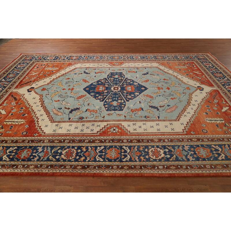 Blue & Orange Sultanabad Vegetable Dye Rug Hand-Knotted Wool Carpet - 8'11" x 12'2"