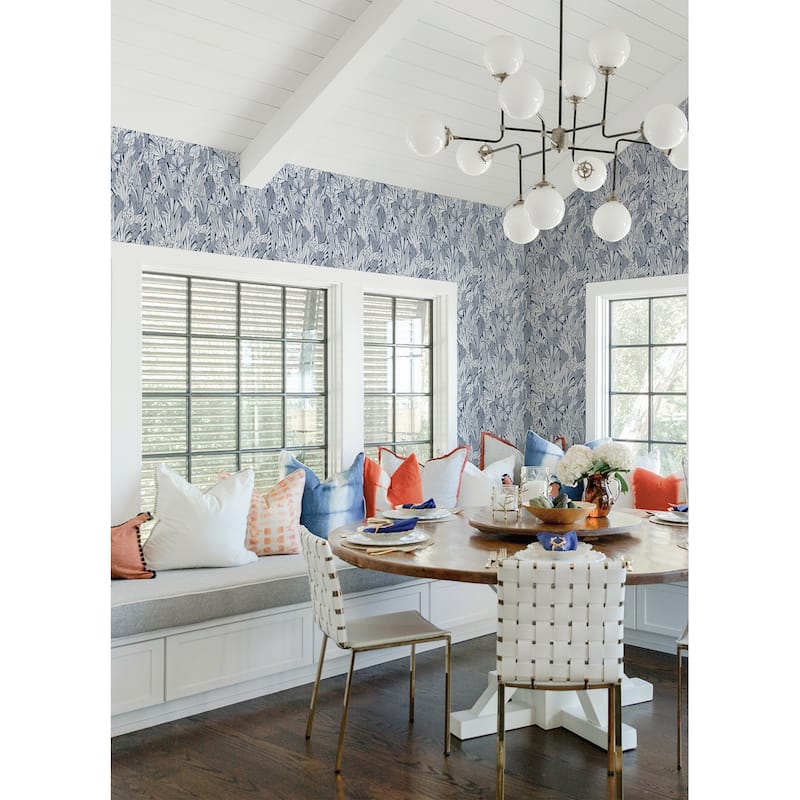 A-Street Prints Bannon Blue Leaves Wallpaper