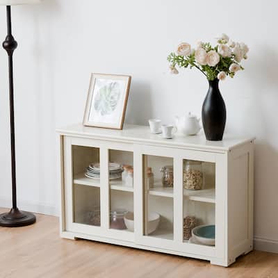 Wooden Buffet Cupboard Storage Sideboard w/ Sliding Glass Door