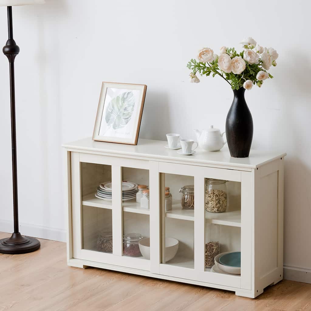 Wooden Buffet Cupboard Storage Sideboard w/ Sliding Glass Door