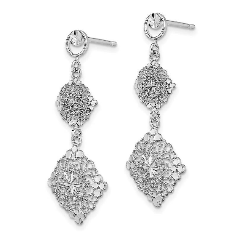 Curata 14k White Gold Filigree Medallion Dangle Earrings - 15x38mm